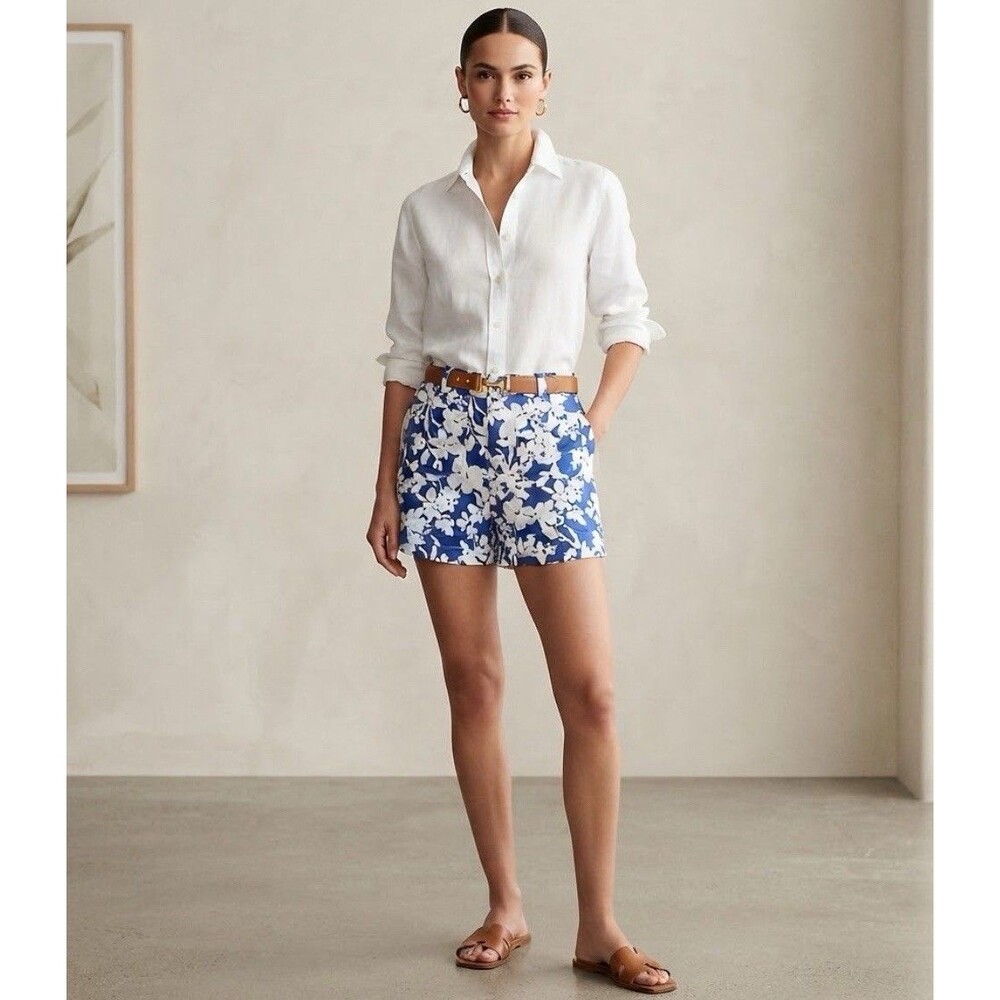LOFT Ann Taylor The Palmer Short Royal Blue & White Floral Cotton Shorts Size 6